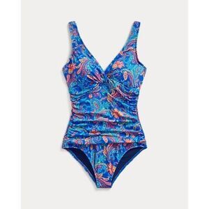 MED LONG MLT Lauren Ralph Lauren Blue Paisley One Piece Swimsuit